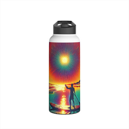 Elegant Fantasy Paddleboarding Stainless Steel Water Bottle with colourful sunset artwork, designed for stylish hydration while paddleboarding.