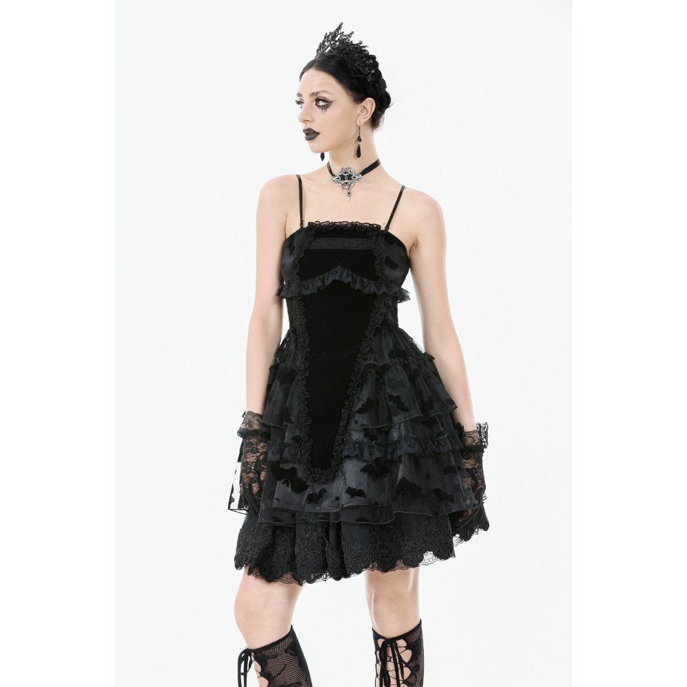Fitted bodice detail of the Dark in Love Morwenna Goth Mini Dress featuring exquisite lace trim and a dramatic cut-out panel for a chic and edgy appearance.