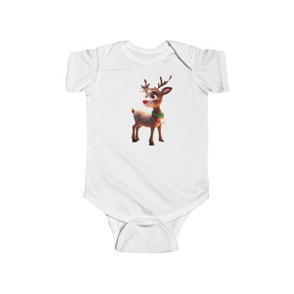 Christmas Reindeer Bodysuit for babies, showcasing a charming reindeer design in festive attire, perfect for holiday celebrations.