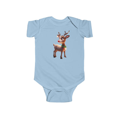 Christmas Reindeer Bodysuit in light blue, designed with a lovely reindeer character, making it an exquisite choice for holiday gatherings.