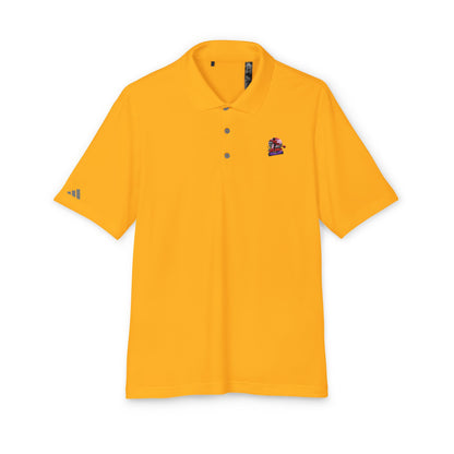 Adidas Unisex Performance Polo Shirt in vibrant yellow, made from 100% recycled polyester, featuring UPF 50+ protection and a classic ribbed collar.