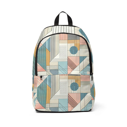 Modern Pastel Backpack by Dazzling Dreams Studio featuring abstract shapes and layered textures against a soft pastel background, ideal for stylish essentials.