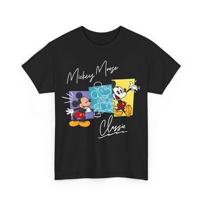Sophisticated black unisex Mickey Mouse Graphic Tee highlighting a vibrant retro Disney design, ideal for a touch of luxury.