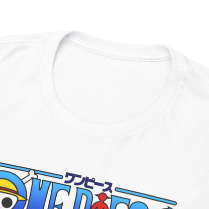 Close-up of the luxurious Epic Men’s T-Shirt neckline, featuring a stunning anime design that highlights a character surrounded by joy and treasure.