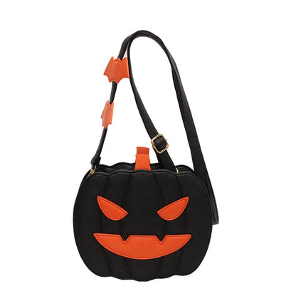 2023 Halloween Bags - A luxurious Funny Pumpkin Cartoon Shoulder Crossbody Bag featuring a striking orange pumpkin design with bat embellishments, perfect for showcasing festive elegance.