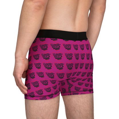 Luxury Valentine's Naughty Cheeky Men's Boxer Briefs featuring playful red heart graphic with the phrase 'I LICKED IT SO IT'S MINE', perfect for romantic birthdays and anniversaries.
