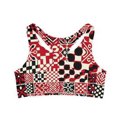 Valentina Rialto Red Checkerboard Sports Bra - Stylish Performance Wear For Active Women, featuring high-quality Microfiber Polyester and Spandex blend for optimal comfort and flexibility.