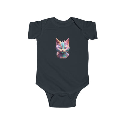 Elegant Kitten Bodysuit in navy blue, designed with a charming geometric kitten graphic, perfect for chic baby attire.