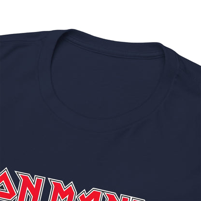 Close-up of the luxurious neckline of the Iron Mando Graphic Tee, highlighting the premium fabric and intricate Mandalorian design.