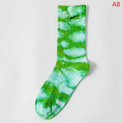 Chic Women's Tie-Dye Middle Tube Socks in green and white, embodying vibrant comfort for sophisticated all-day style.
