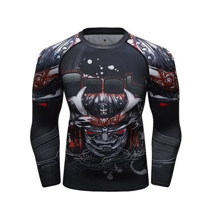 Elegant men's long sleeve compression shirt showcasing a bold black and red design, perfect for enhancing athletic performance during winter training sessions.