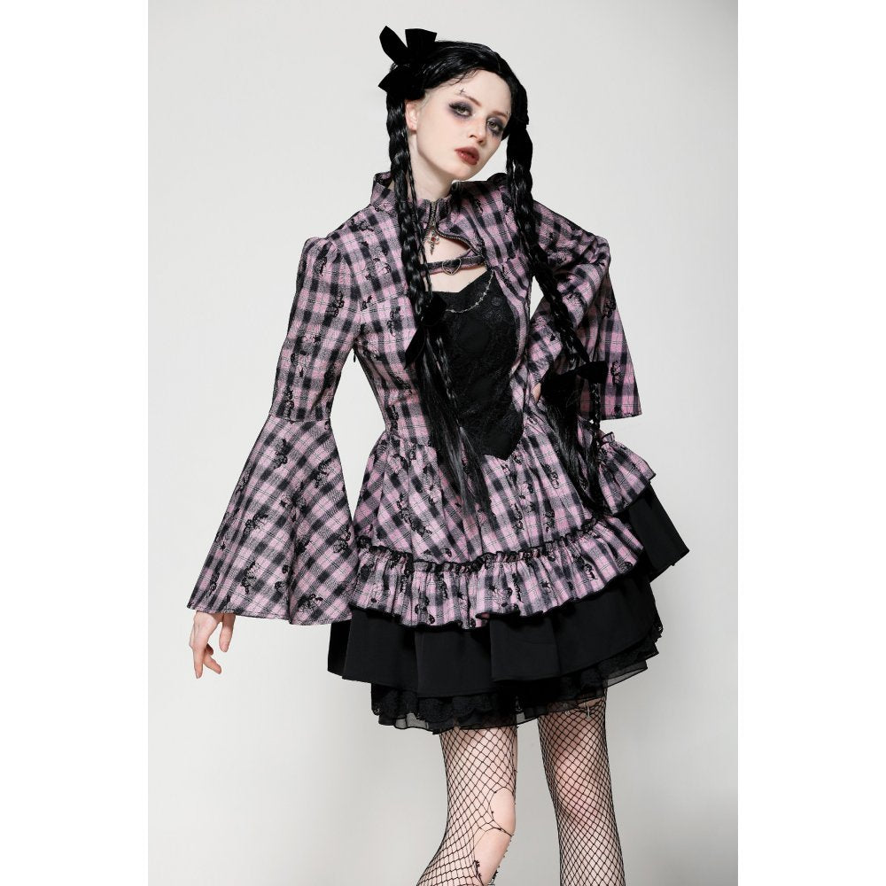 Elegant Dark In Love Ellery Big Pink Butterfly Print Dress showcasing stunning bell sleeves, a luxury fashion statement for special occasions.