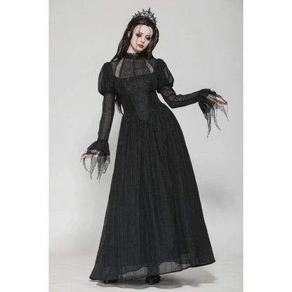 Elegant Dark in Love Harlow Gothic Lace Maxi Dress showcasing luxurious Victorian lace detailing with dramatic silhouette.