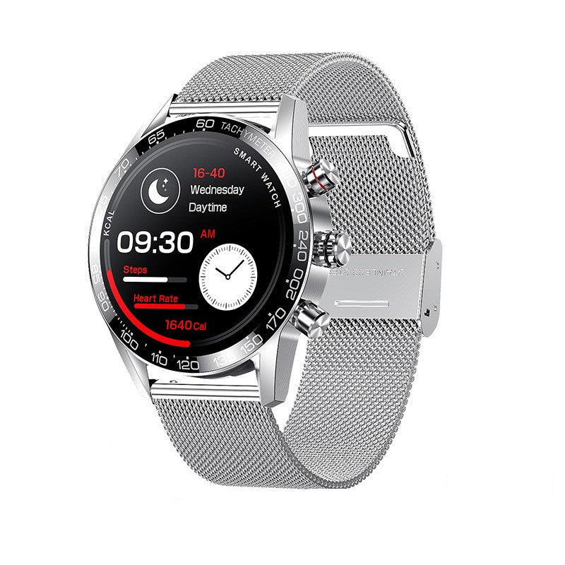 Sophisticated Bluetooth Smartwatch for men, showcasing its premium design with a high-resolution display and health monitoring capabilities.