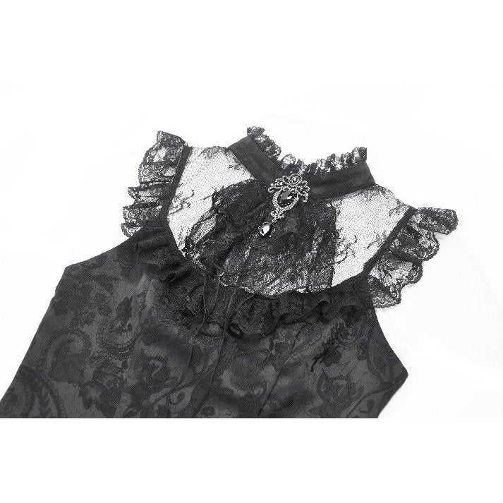 Luxurious Dark in Love Seraphina Black blouse featuring intricate ruched lace detailing and elegant puff sleeves.