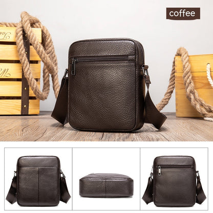 Dazzling Men's Genuine Leather Small Shoulder Bag presented in coffee shade with sophisticated litchi pattern, combining luxury and practicality.