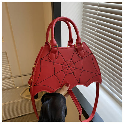 Halloween Spider Web Saddle Bags Fashion Personality Crossbody Shoulder Bag With Handle - Stunning red saddle bag featuring a spider web design, combining fashion and festive charm for the Halloween season.