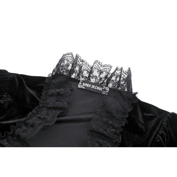 Model showcasing the Dark in Love Lavinia Shrug with bell sleeves, styled for a chic gothic look.