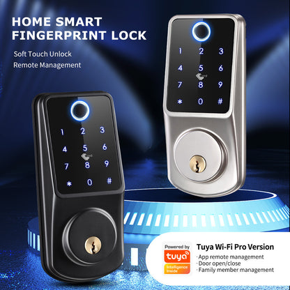 Luxury Fingerprint Password Control Lock showcasing its sleek design with blue LED keypad, ideal for premium security in homes and offices.