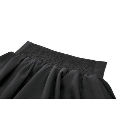 The Dark in Love black Lolita-inspired high-waisted skirt displayed against an elegant backdrop, highlighting its chic design and versatility for various outfits.