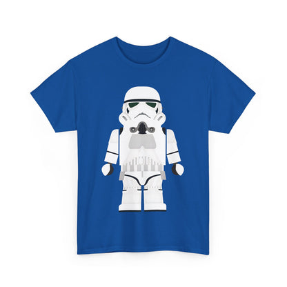 Galactic Icons LEGO Stormtrooper Unisex Graphic T-Shirt Tee in vibrant blue, featuring a whimsical LEGO Stormtrooper design, perfect for stylish casual wear.