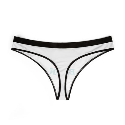 Sophisticated women's thong showcasing minimalist design with a cheeky text print, capturing the essence of playful elegance.