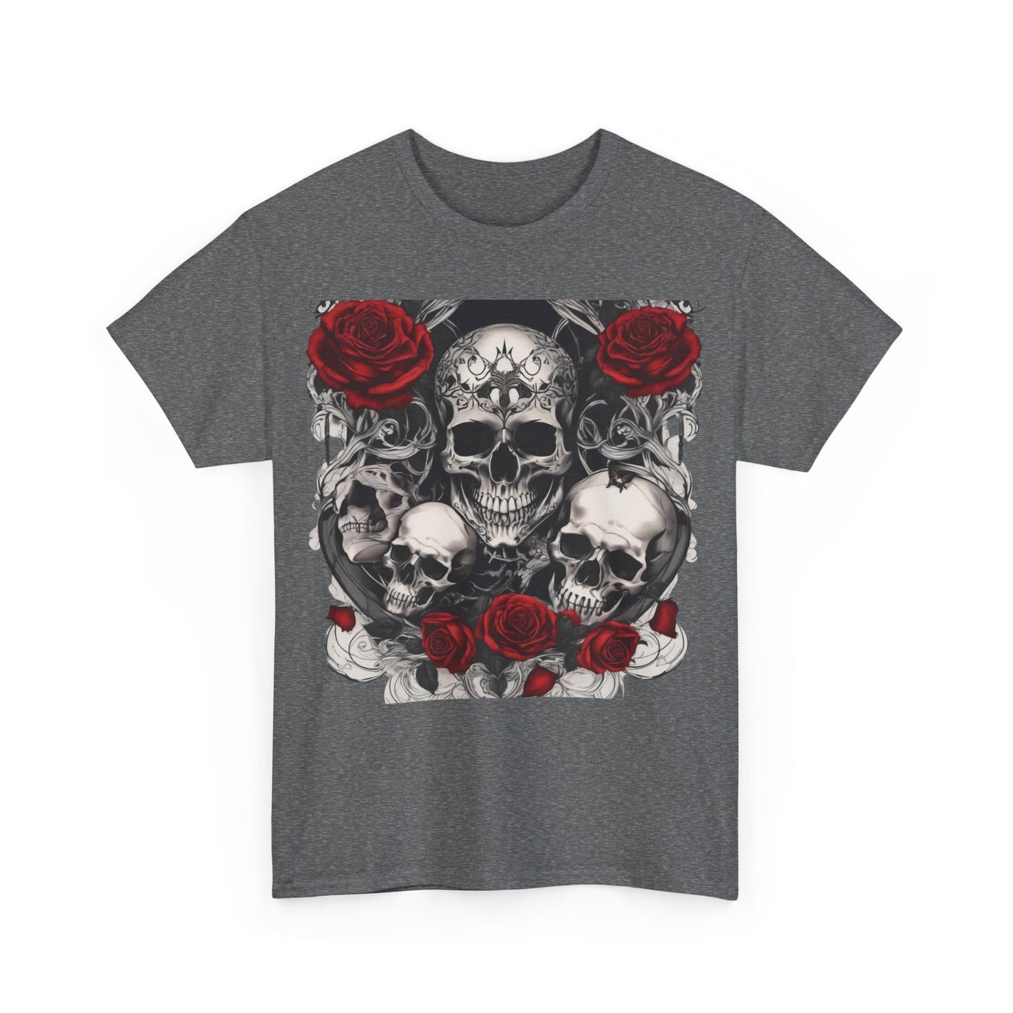 Skulls and Roses Cotton Tee, Unisex Graphic Shirt, 7 color choice