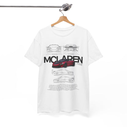 McLaren 720S T-Shirt: A luxury men's tee featuring a striking technical drawing and detailed line art of the iconic McLaren 720S, showcasing its elegance and automotive design.