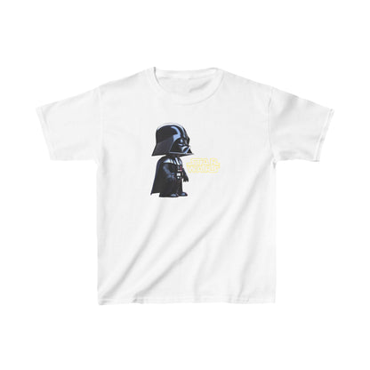 Kids Cute Darth Vader T-shirt Heavy Cotton Tee in pristine white, elegantly displaying a cute Darth Vader design ideal for budding Star Wars admirers.