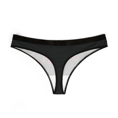 Chic black thong with a vibrant 'Horny' design, exuding urban allure and confident femininity, ideal for playful lingerie attire.