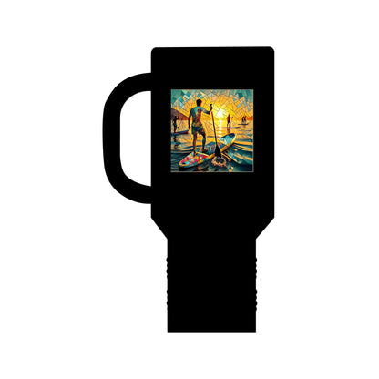 Fantasy Paddleboarding 40oz Insulated Travel Mug in sophisticated black, featuring a stunning paddleboarding illustration, perfect for modern adventures.