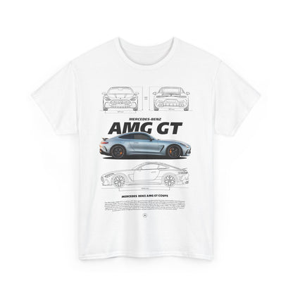 Men's T-shirt featuring a striking graphic design of the Mercedes-Benz AMG GT on the front, showcasing an elegant automotive aesthetic.