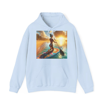 Fantasy Paddleboarding Unisex Hooded Sweatshirt adorned with an eye-catching paddleboarding illustration, perfect for those who embrace adventure in style.