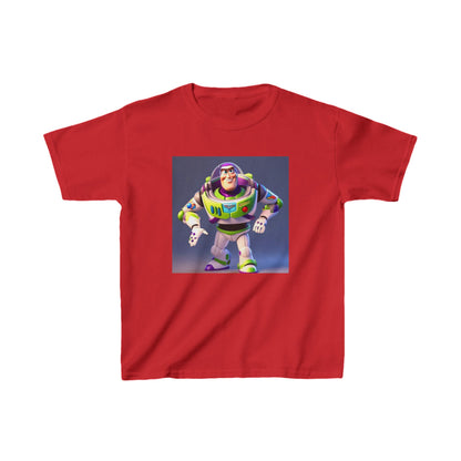 Kids Buzz Lightyear Heavy Cotton Tee in red, showcasing a striking Buzz Lightyear graphic, ideal for imaginative play.