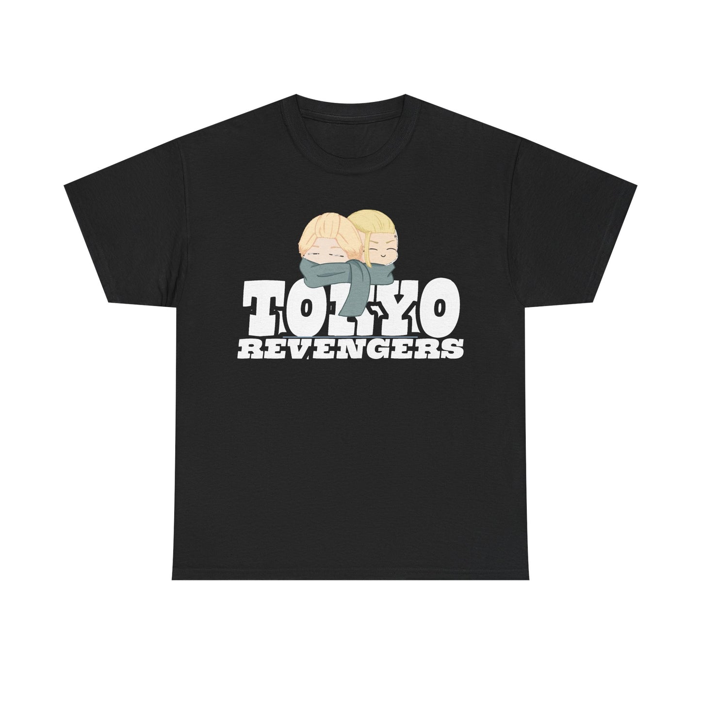 Sleek Tokyo Revengers t-shirt in black, showcasing two anime figures in a charming pose, a must-have for any discerning anime enthusiast.