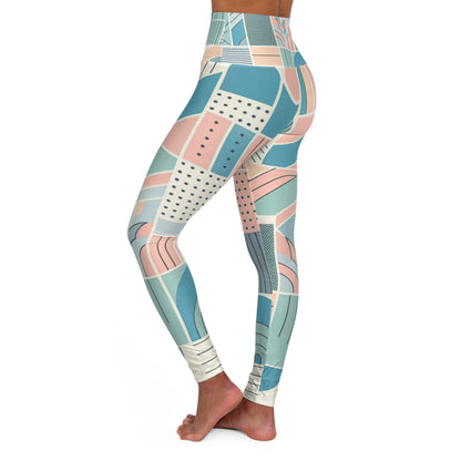 Chic design of pastel geometric leggings by Dazzling Dreams Studio, featuring a high waist for added support and a flattering silhouette.