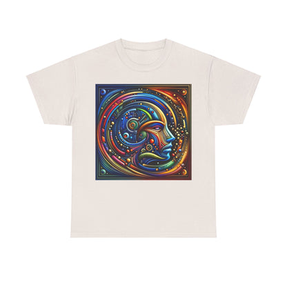 Stained Glass Dreams Unisex T-Shirt in off-white featuring a captivating abstract representation of a face, a luxurious addition to any fashion enthusiast's collection.