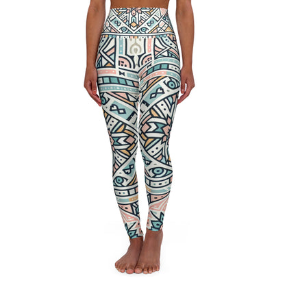 Chic and elegant Dazzling Dreams Studio Modern Pattern Design Pastel Leggings showcasing a stunning geometric pattern in soft pink, blue, green, and yellow hues, perfect for stylish fitness wear.