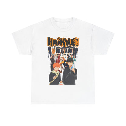 Luxury white Haikyuu!! All-Stars T-shirt featuring a vibrant graphic of the main characters, perfect for anime enthusiasts and fashion aficionados alike.