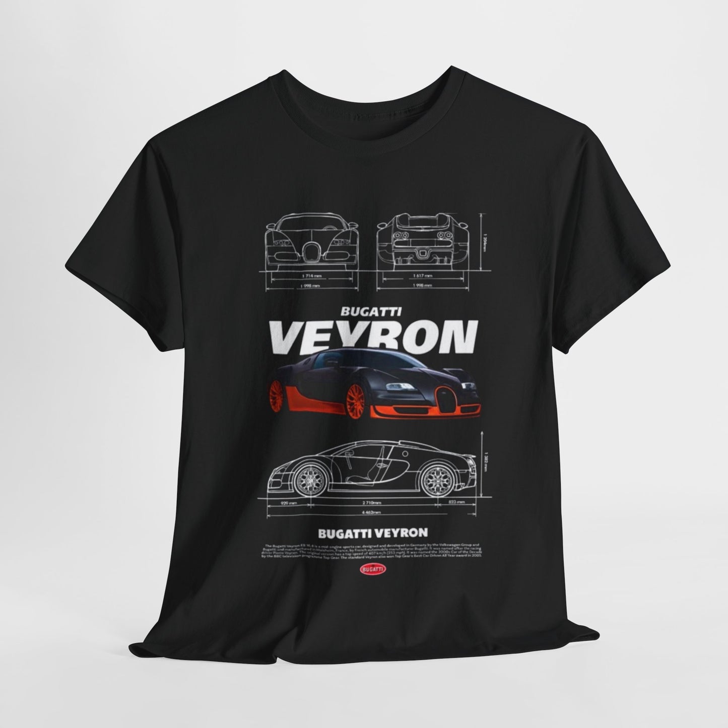 T-Shirt Mens with Bugatti Veyron Design: Technical Drawings & Specs Unisex TEE