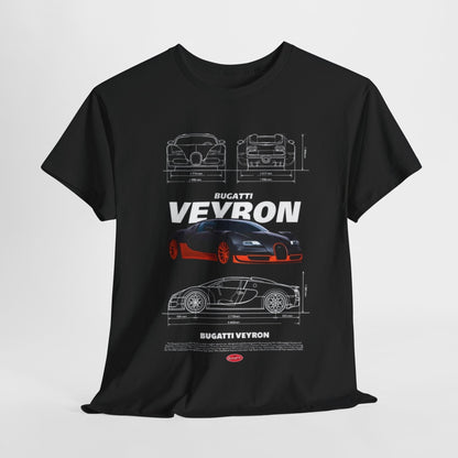 Luxurious men's T-Shirt featuring a detailed Bugatti Veyron design, highlighting technical illustrations, ideal for discerning car lovers.