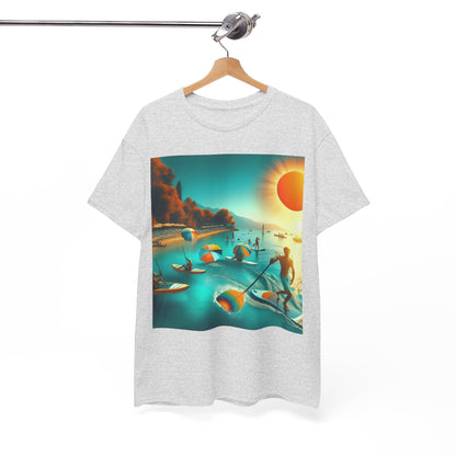 Luxury Paddleboarding T-Shirt by Dazzling Dreams Studio showcasing a stunning paddleboarding scene, perfect for water sports enthusiasts.
