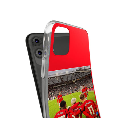 Detailed view of Manchester United Mainoo Garnach Hojlund Soft Phone Case on a smartphone, combining aesthetic appeal with functional protection.