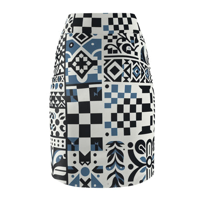 Close-up detail of the elegant Lorelei Beaumont Pencil Skirt from Dazzling Dreams Studio, highlighting the vibrant checkerboard design that enhances any outfit with contemporary flair.