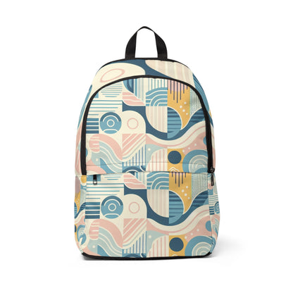 Pastel Geometric Backpack by Dazzling Dreams Studio showcasing chic contemporary design in soft pastel colours, perfect for stylish travel and organisation.