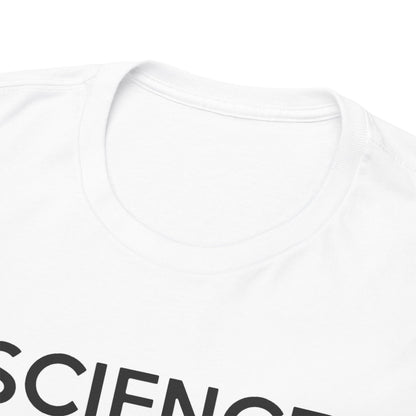 Close-up of a luxurious white t-shirt collar showcasing premium fabric and craftsmanship, designed for comfort and style, ideal for science enthusiasts.