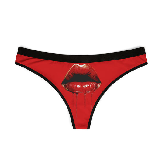 Luxurious Cheeky Women's Thong featuring bold glossy red lips, designed for romantic and playful occasions, perfect for Valentine's Day or anniversaries.