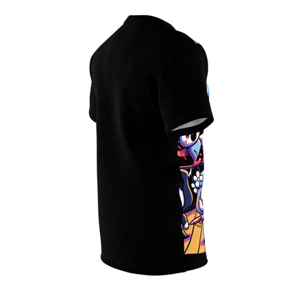 Luxurious Whimsy Wraith Tee showcasing vibrant cartoon illustrations with a spooky charm, crafted by Dazzling Dreams Studio.