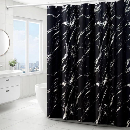 Black Shower Curtain 180x180cm black Marble pattern shower curtains Water Resistant Quick Dry Polyester Bathtub Shower Curtain with 12 Hooks for Wet