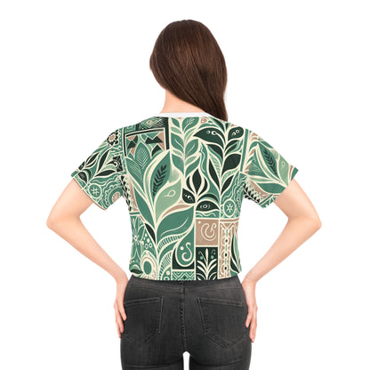 Close-up of the silky soft fabric of Thea Sinclair Vibrant Crop T-Shirt in Pastel Green, designed for superior comfort by Dazzling Dreams Studio.